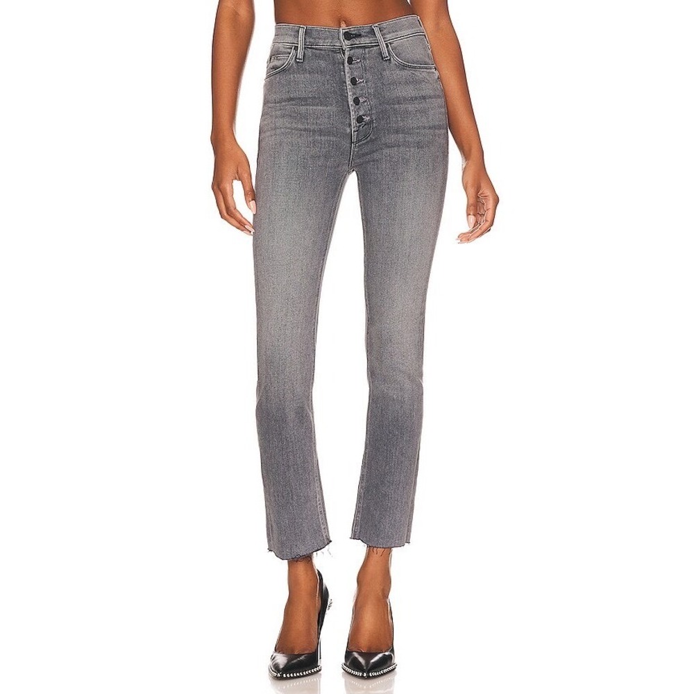 MOTHER Pixie Dazzler Button Fly Straight Leg Jeans 25 Grey High Rise Raw Hem